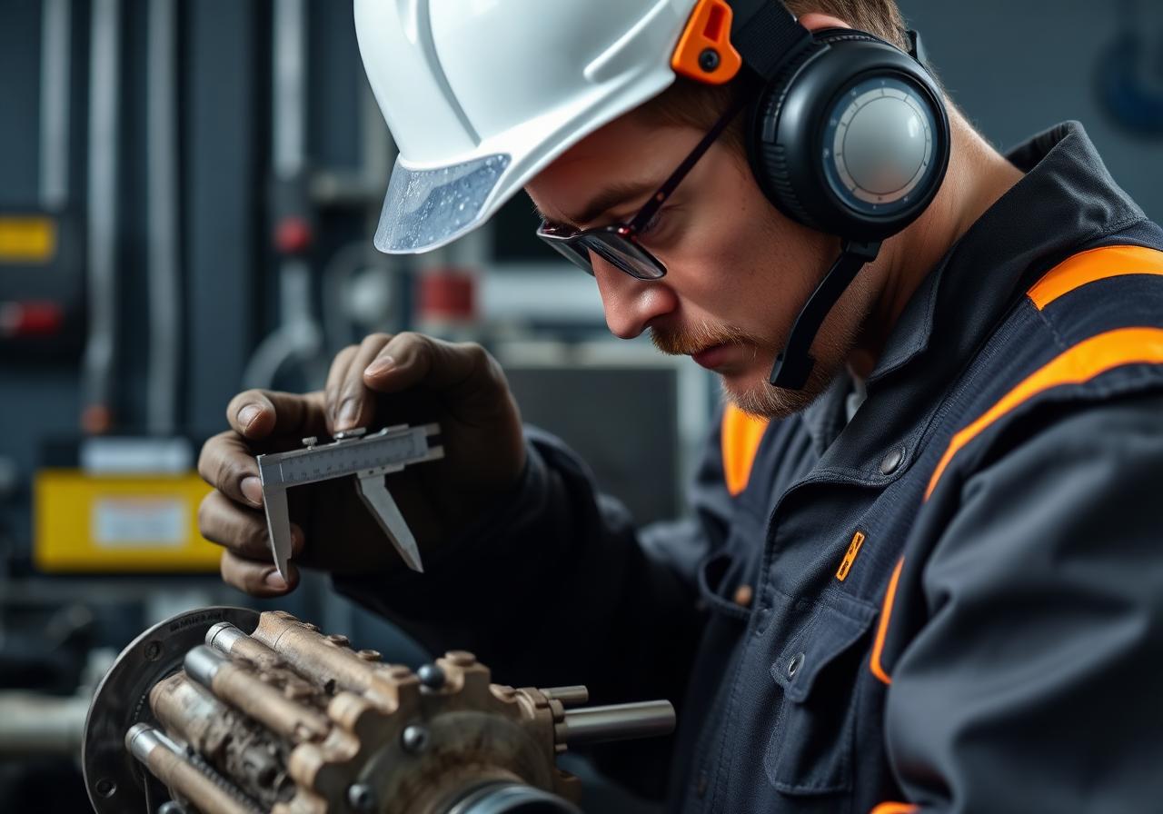 Machinist inspecting component